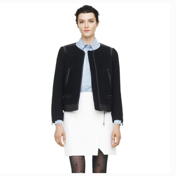 Club Monaco bouclé and leather jacket. Size 4 - Picture 1 of 8